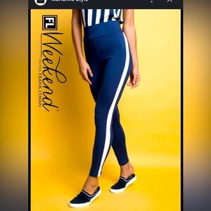 Frank Lyman pants navy logo leggings S $88 active casual sporty classic spring